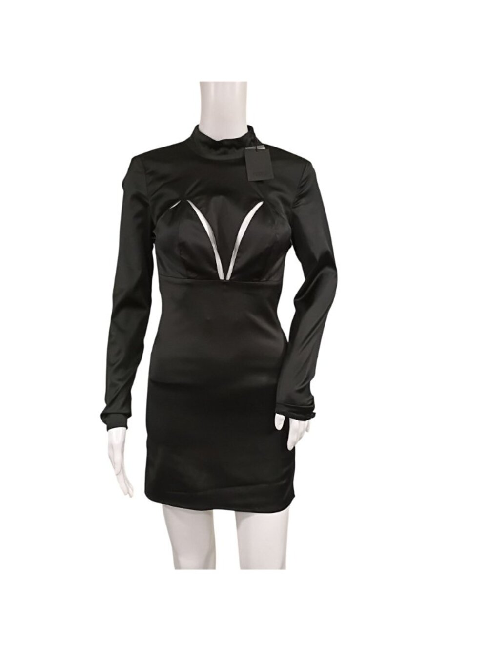 NWT NBD Norah Mini Dress Women's XS Black Lightweight Satin Back Cut-Out Long Sl - Picture 2 of 13